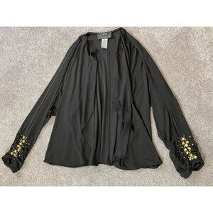 Alex Evenings Black Open Front Cardigan Bead Jewel Accent Sleeves Petite Large